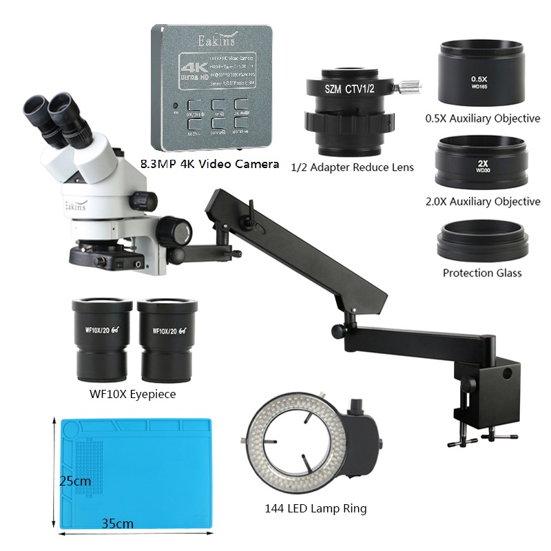 Trinocular Stereo Microscope 7X-45X - 동시 초점 줌 관절 암 클램프